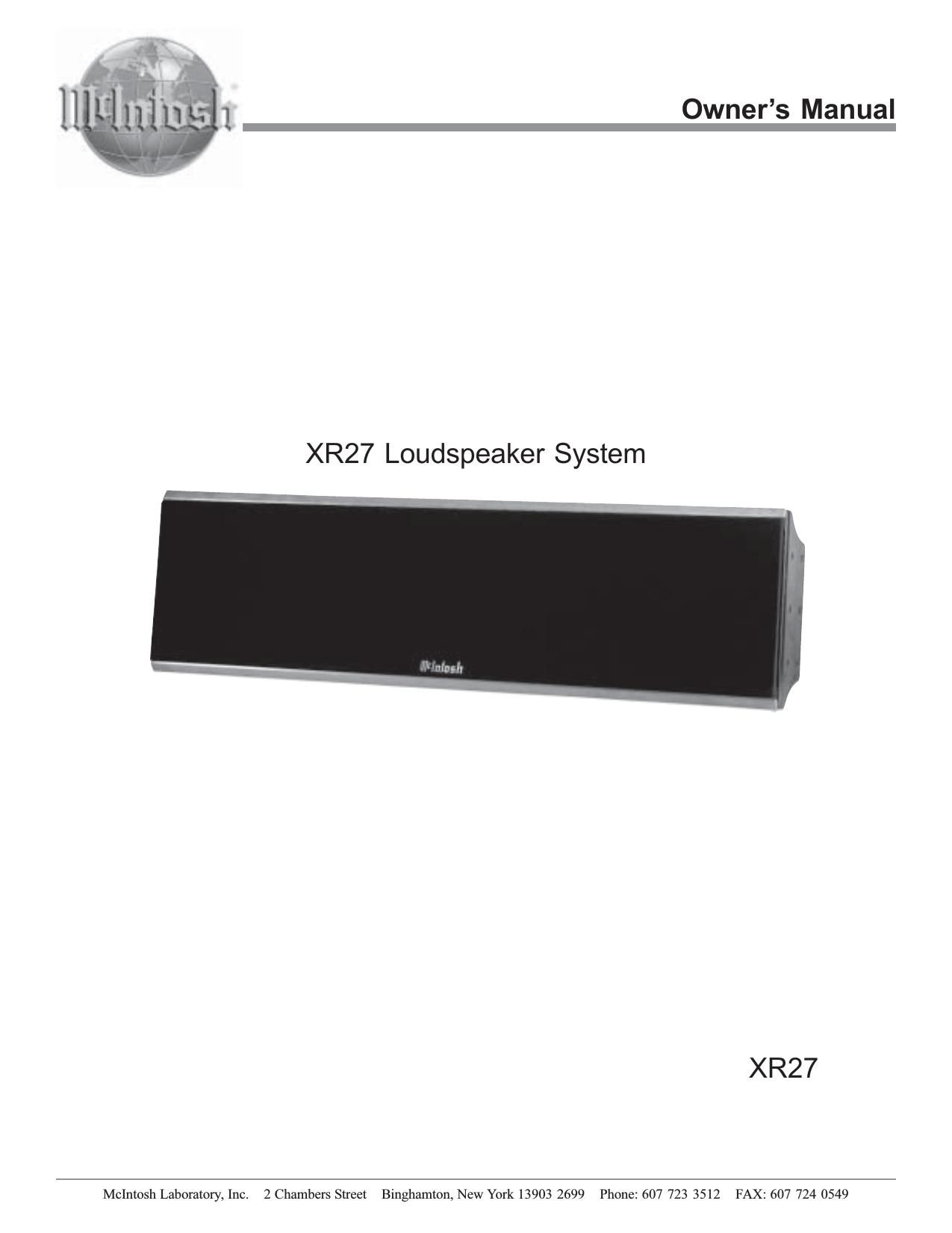 McIntosh XR 27 Owners Manual