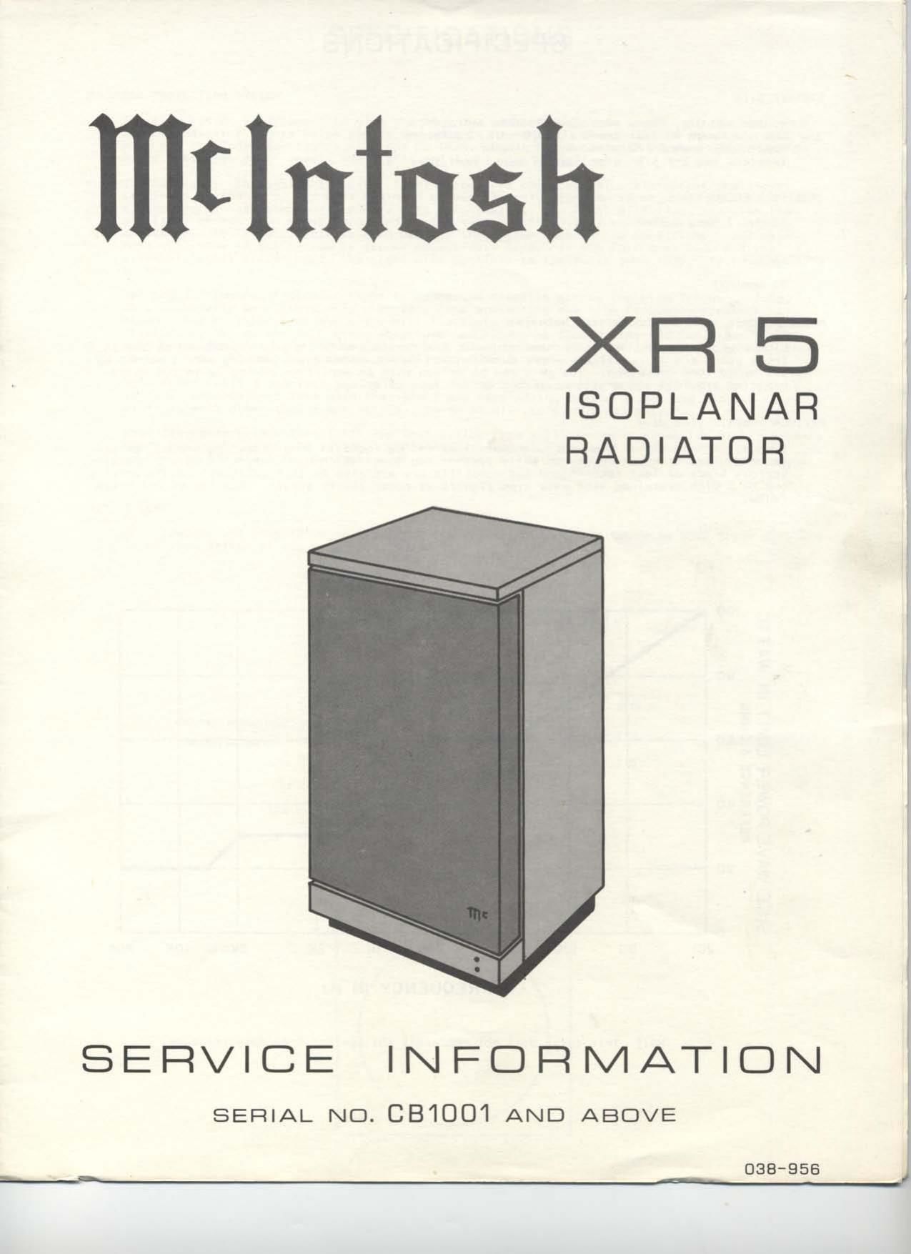 McIntosh XR 5 Service Manual