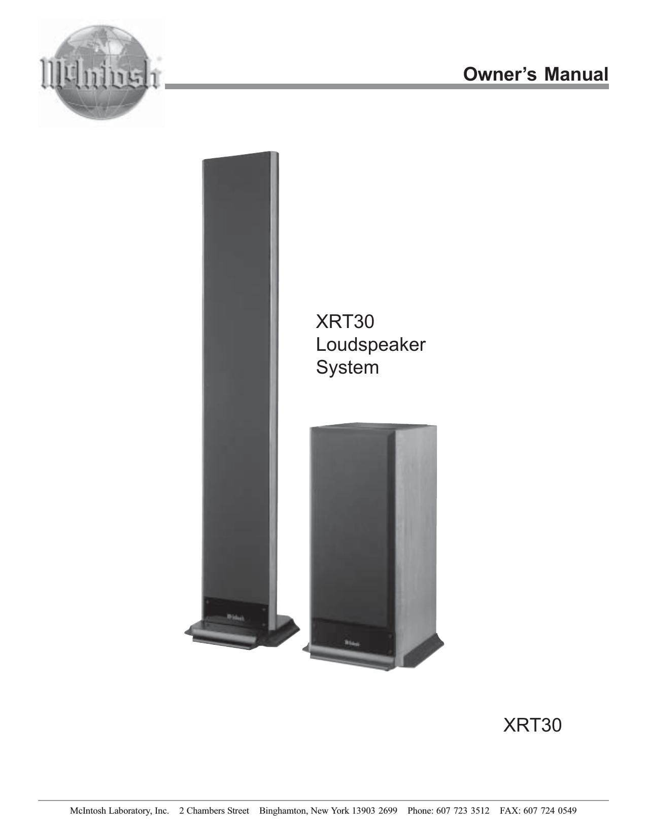 McIntosh XRT 30 Owners Manual