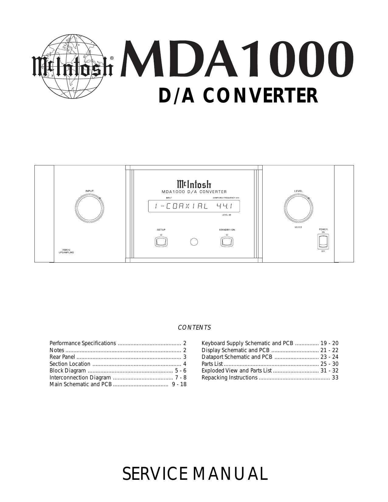Mcintosh mda1000 service manual