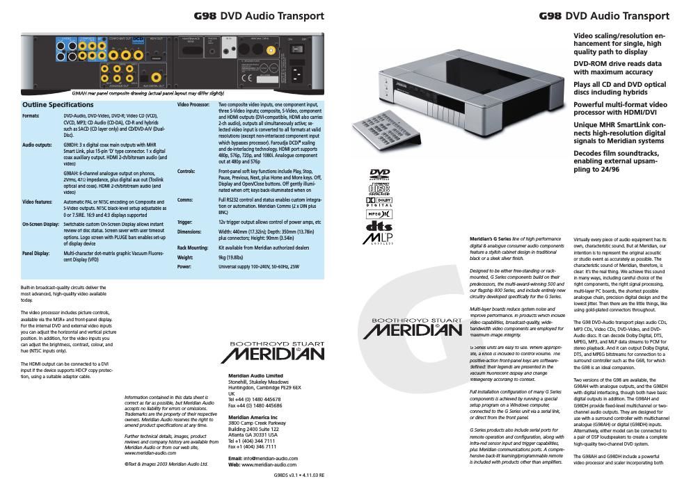 meridian audio g 98 brochure