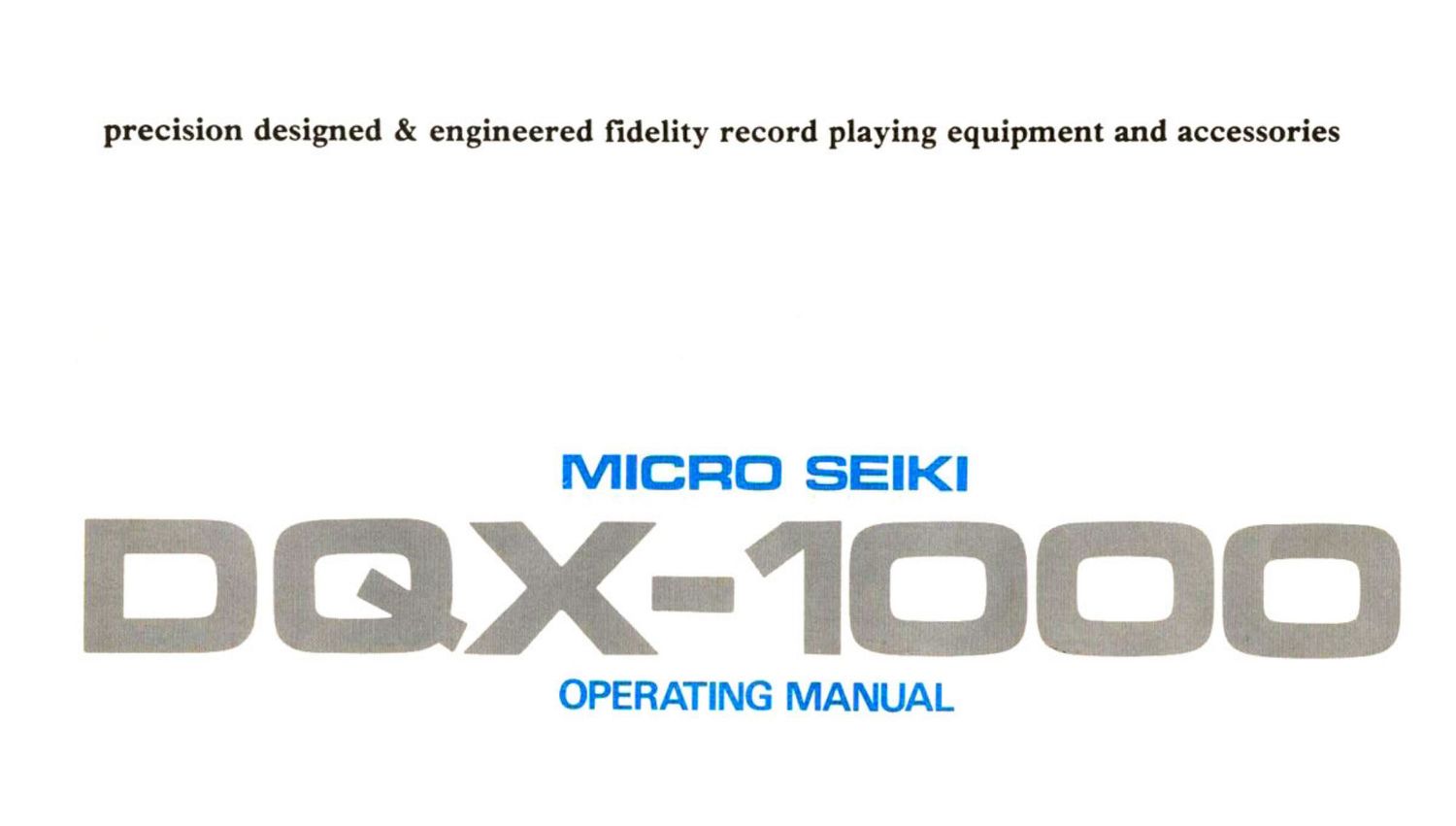 micro seiki dqx 1000 owners manual