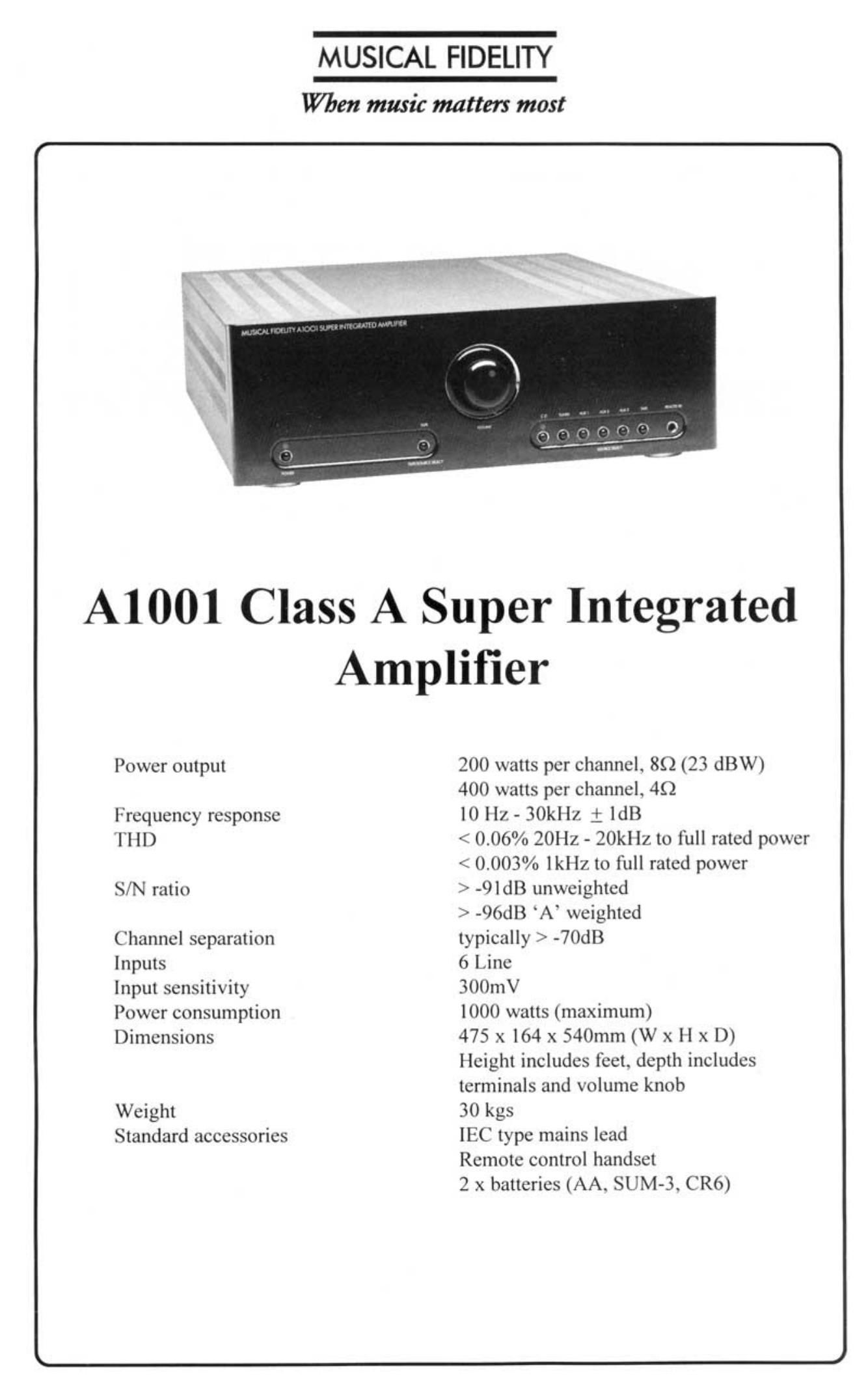 musical fidelity a 1001 brochure