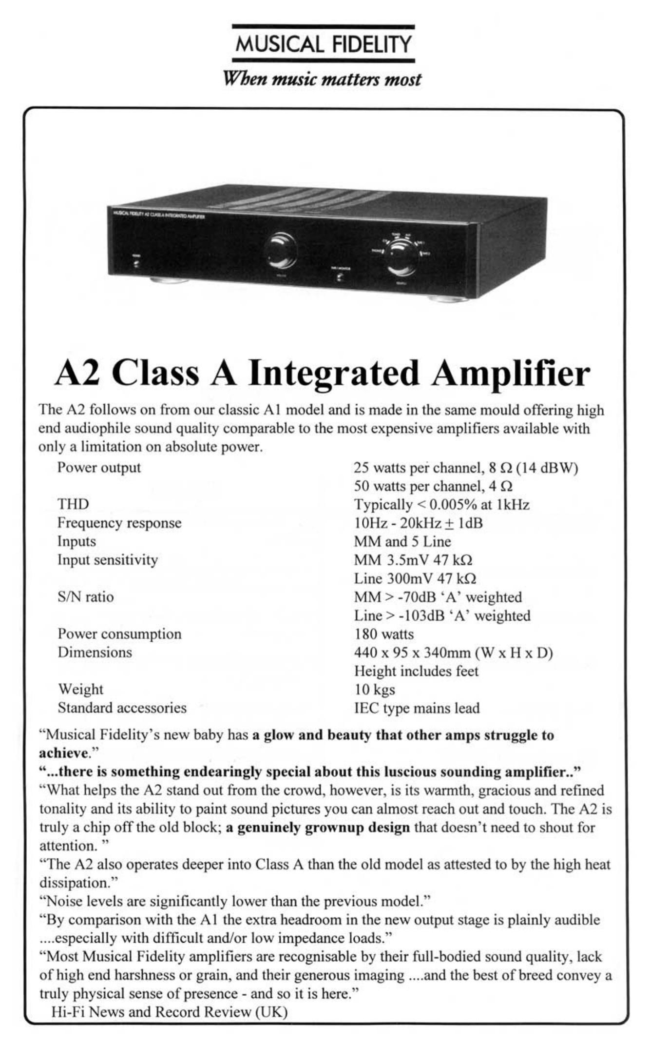musical fidelity a 2 integrated brochure