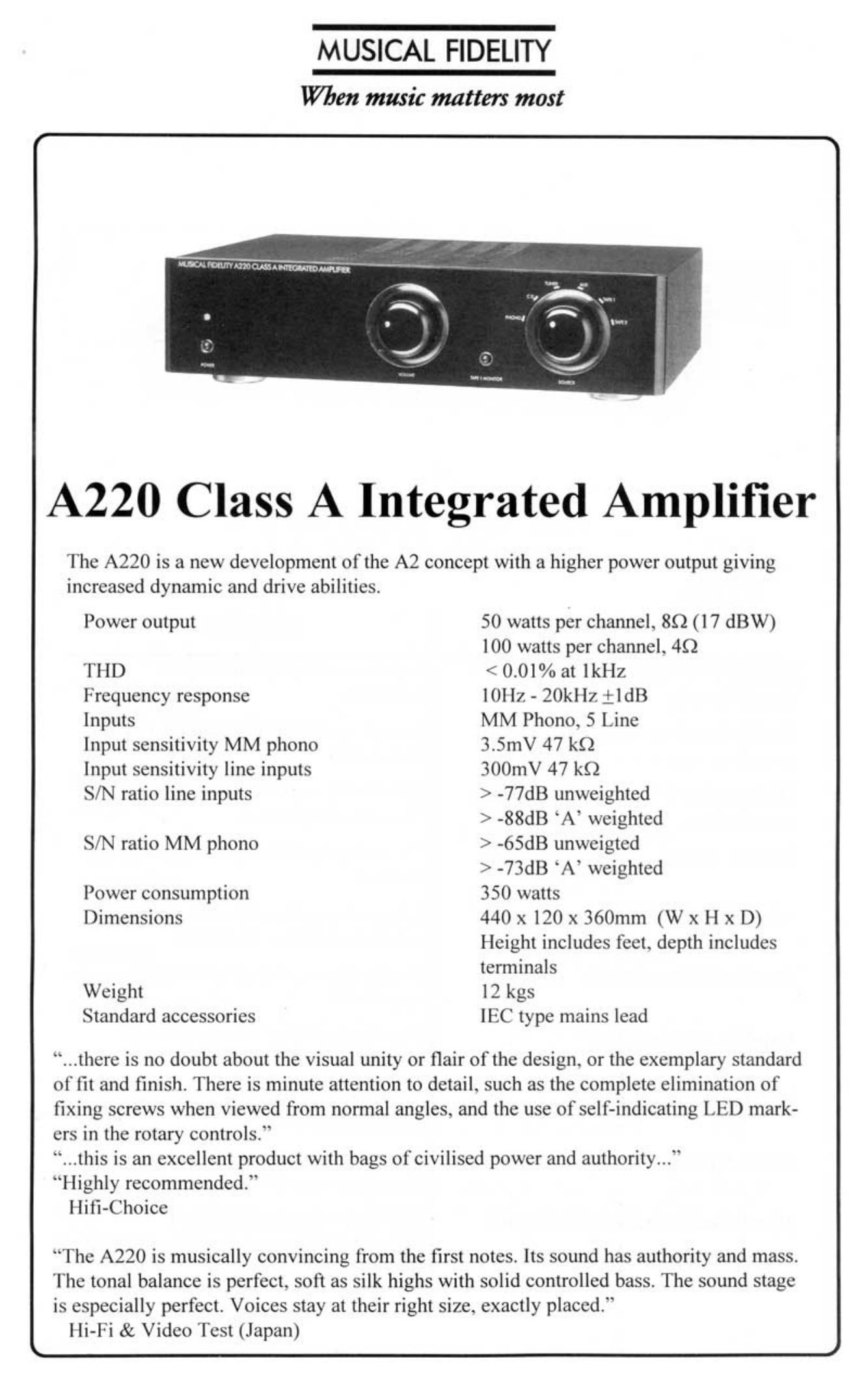 musical fidelity a 220 brochure