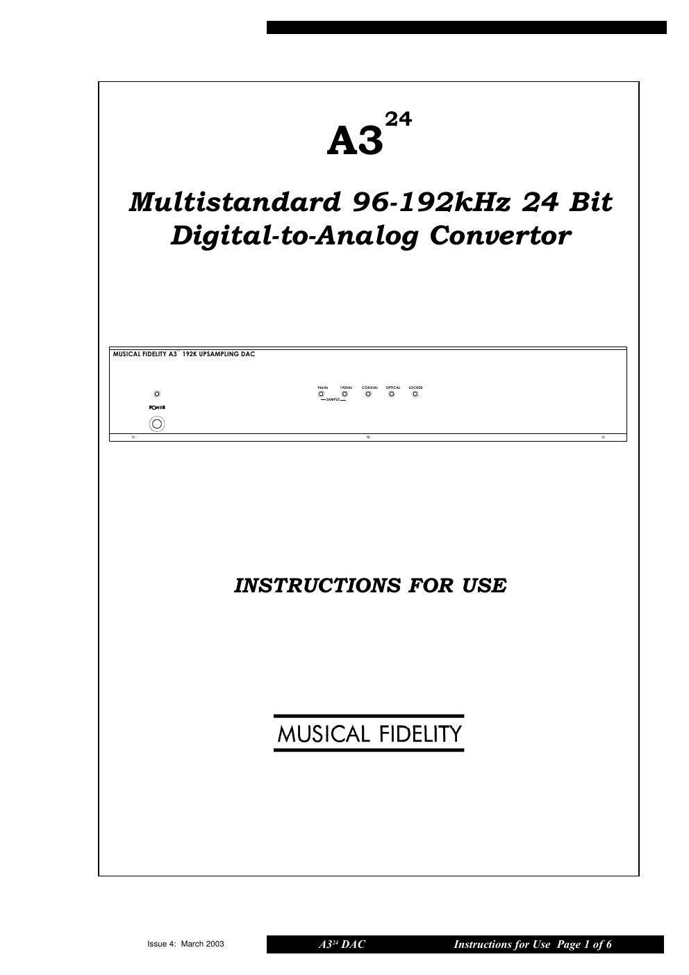 musical fidelity a 324 owners manual