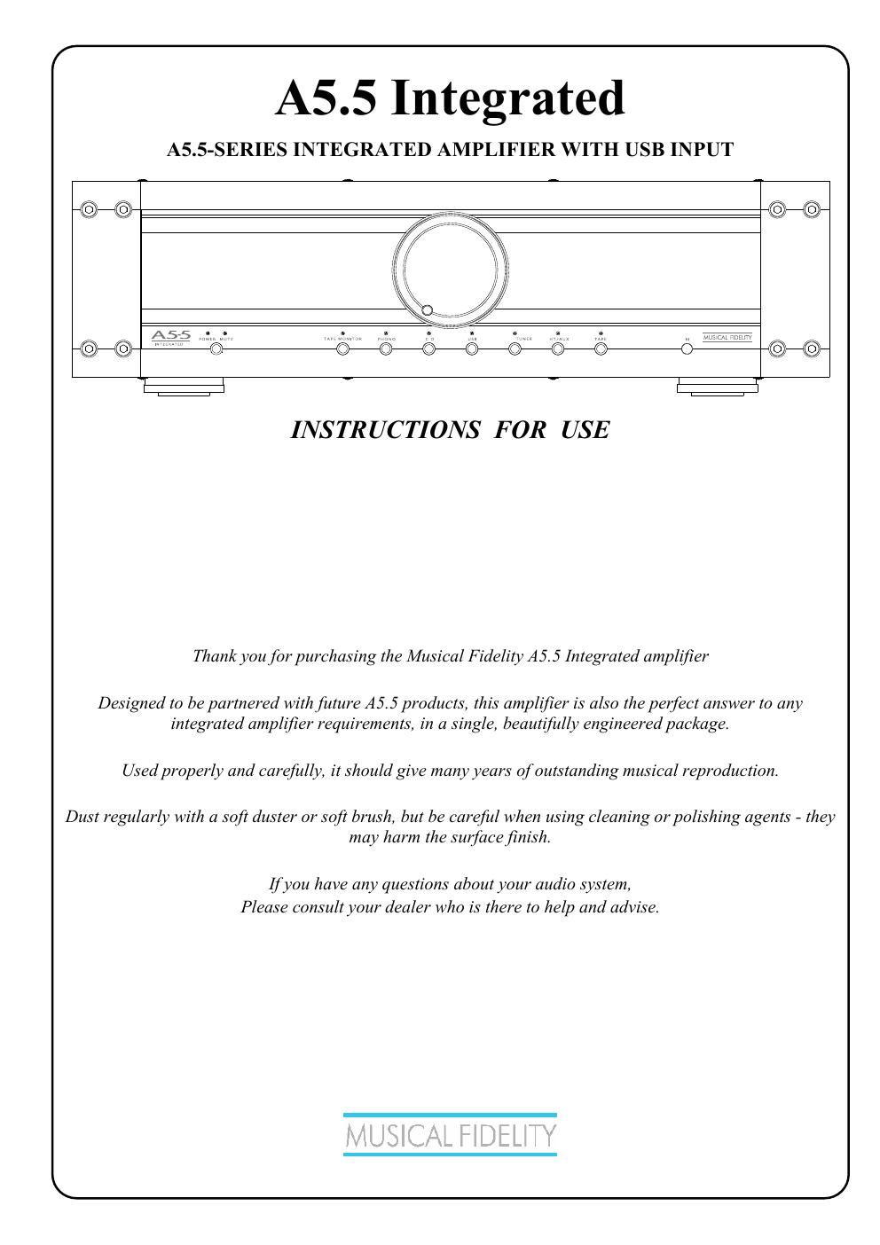 musical fidelity a 5 5 integrated owners manual