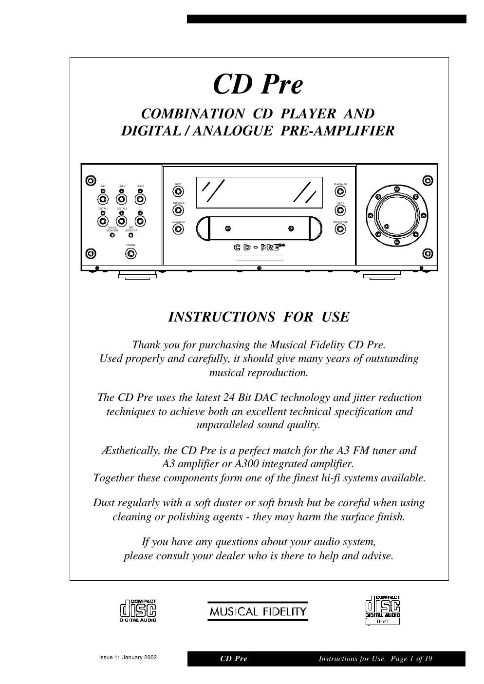 musical fidelity cd pre owners manual