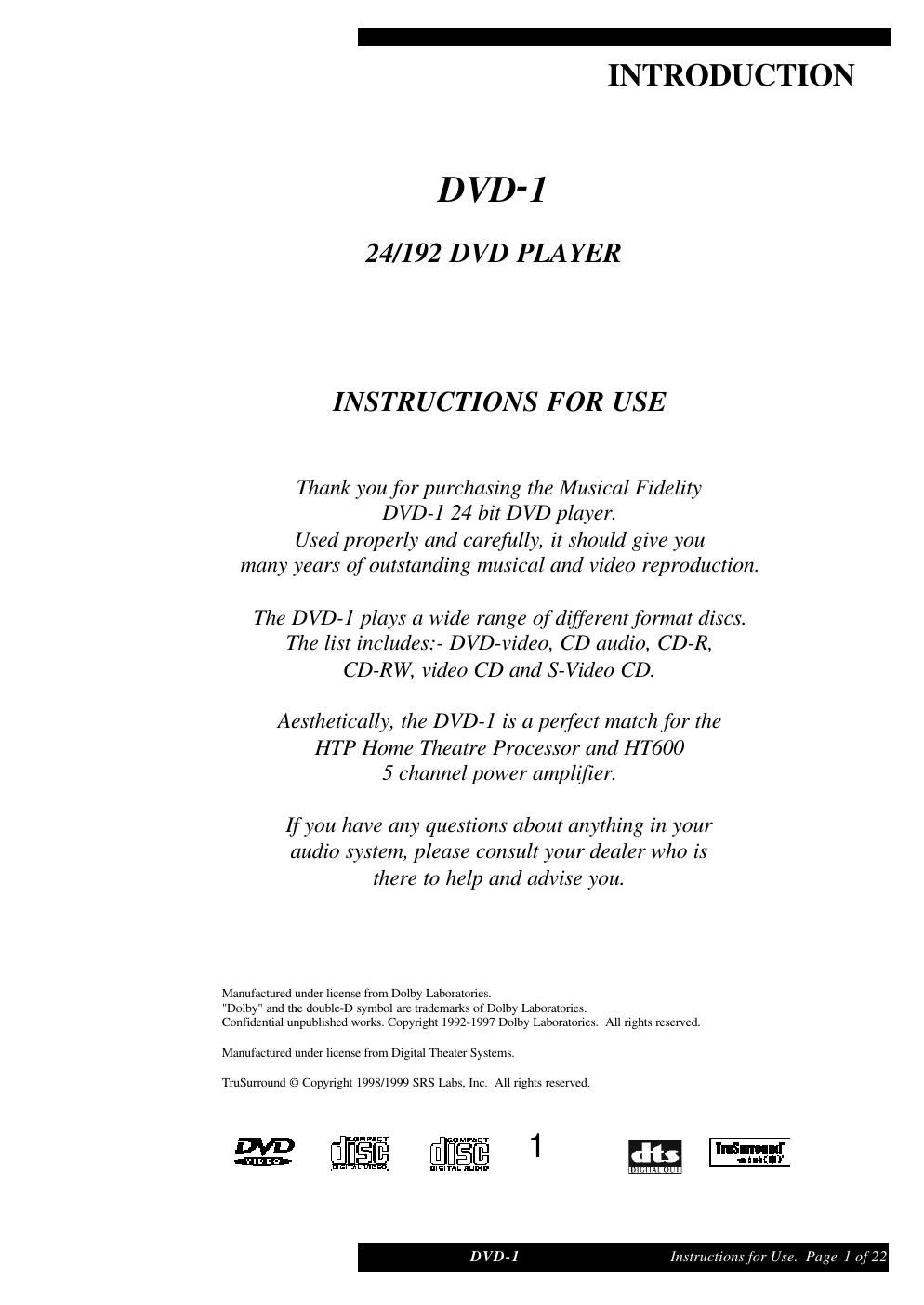 musical fidelity dvd 1 owners manual
