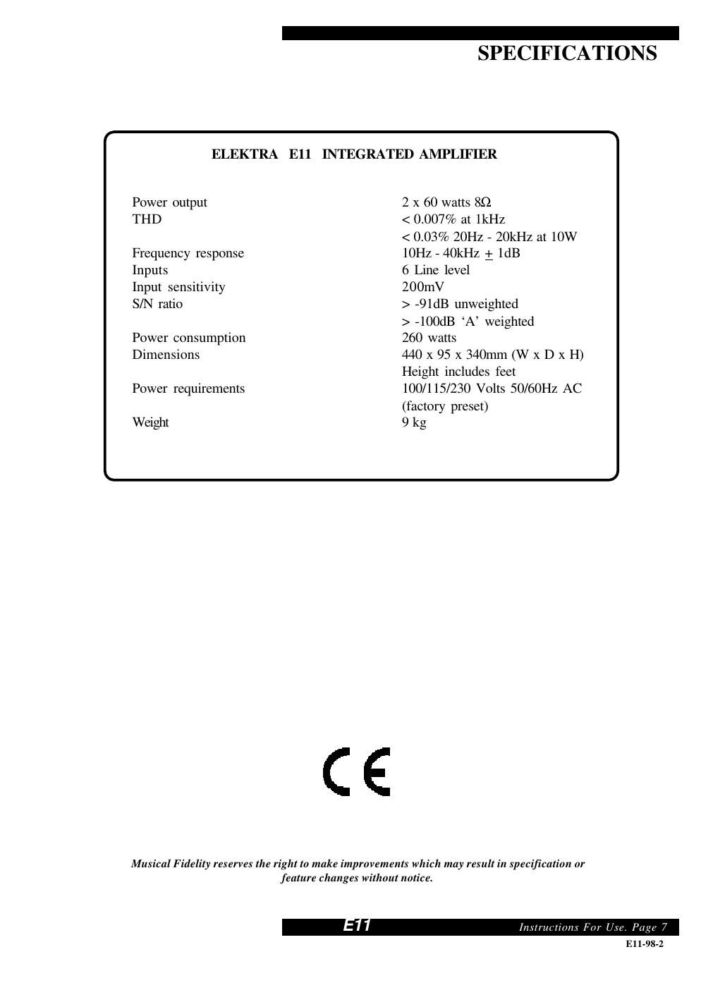 musical fidelity e 11 owners manual