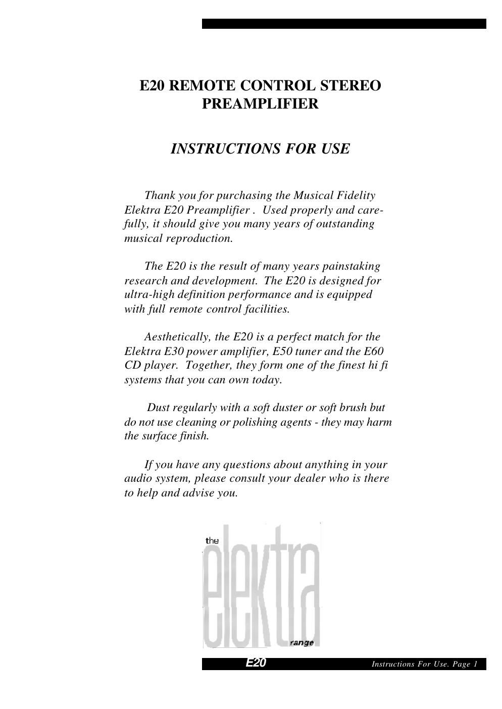 musical fidelity e 20 owners manual