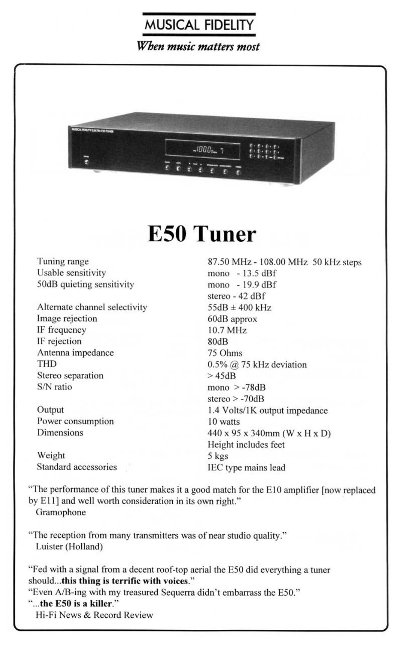 musical fidelity e 50 brochure