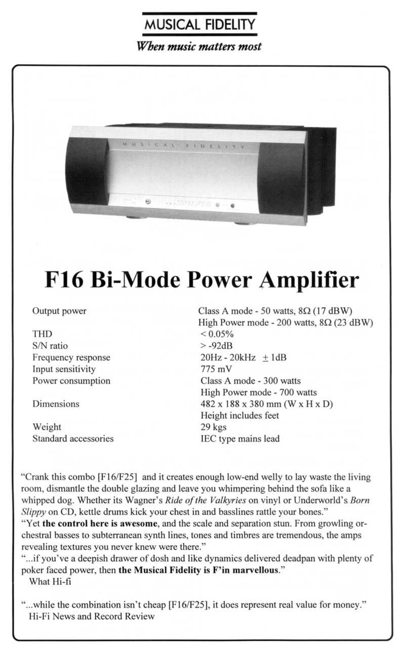 musical fidelity f 16 brochure