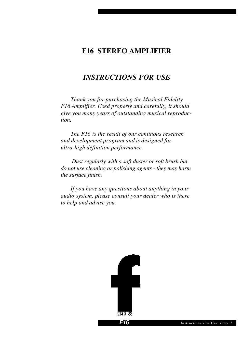 musical fidelity f 16 owners manual