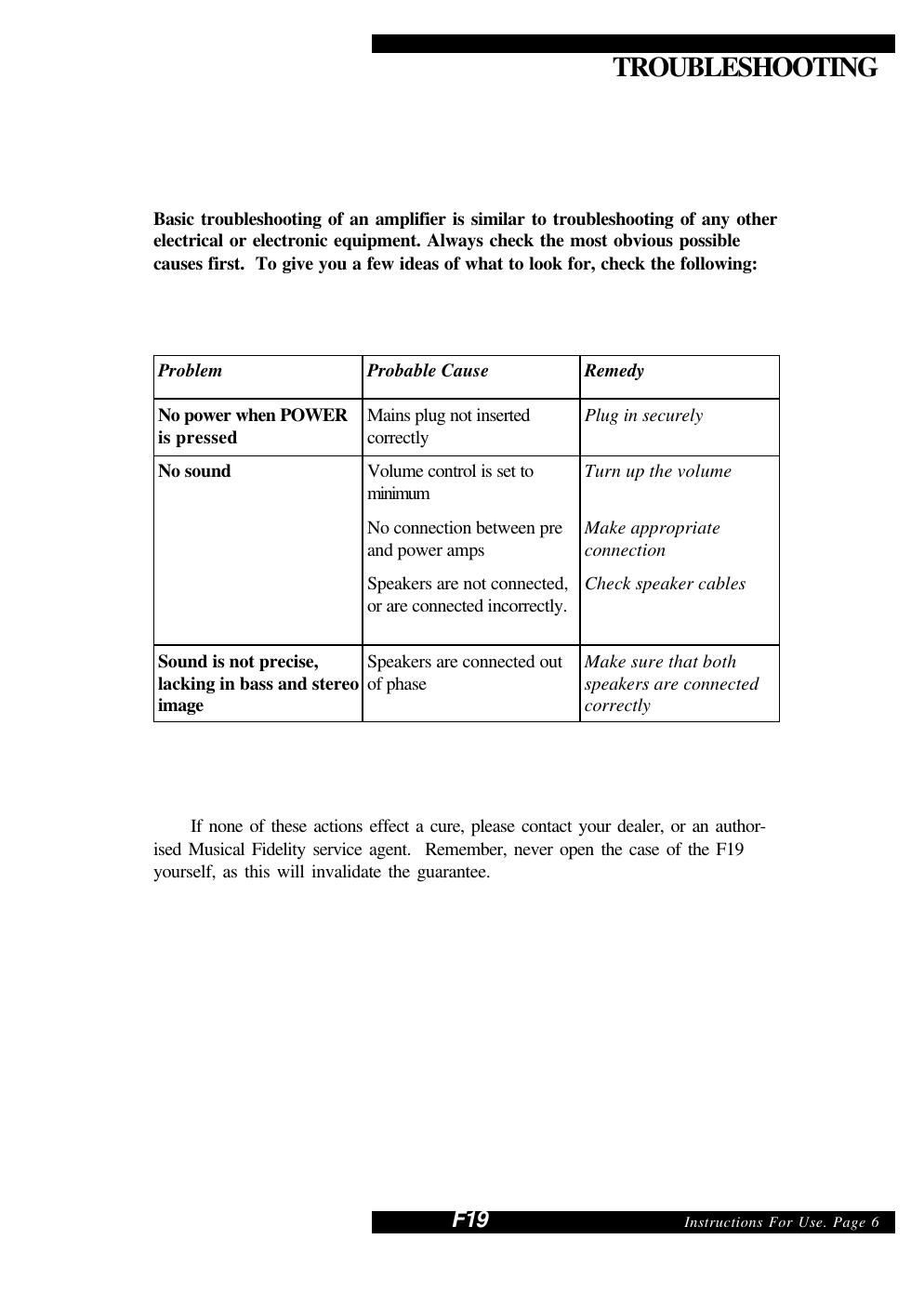 musical fidelity f 19 owners manual