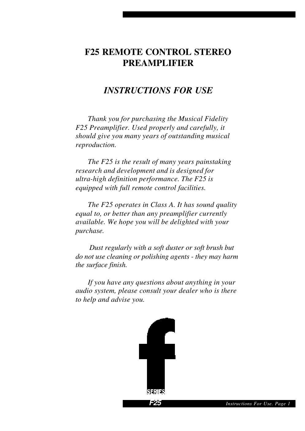 musical fidelity f 25 owners manual