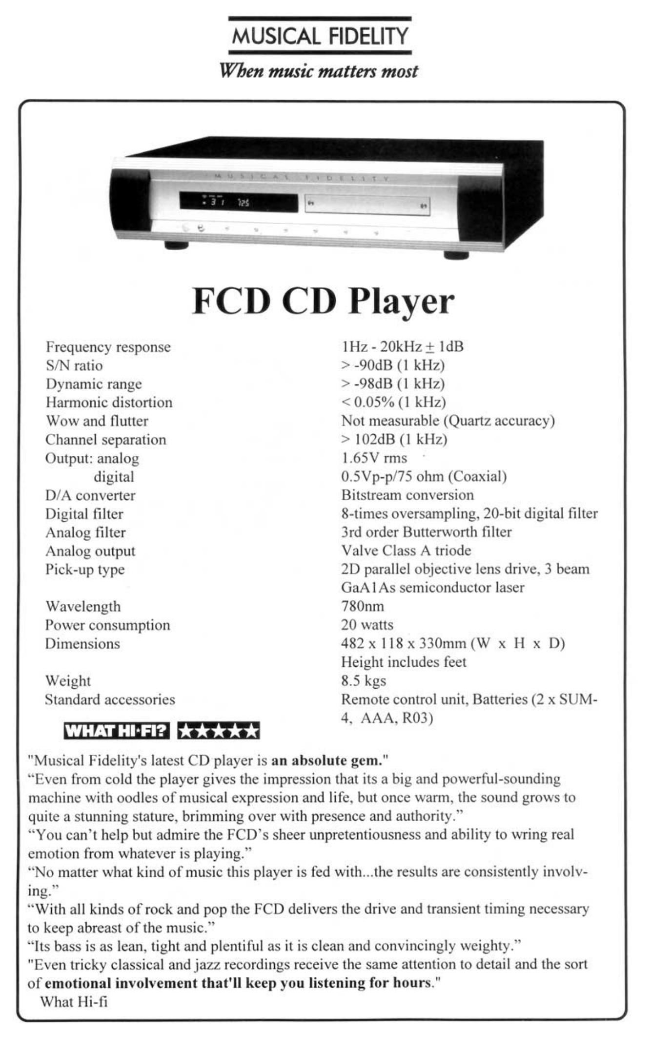 musical fidelity fcd brochure