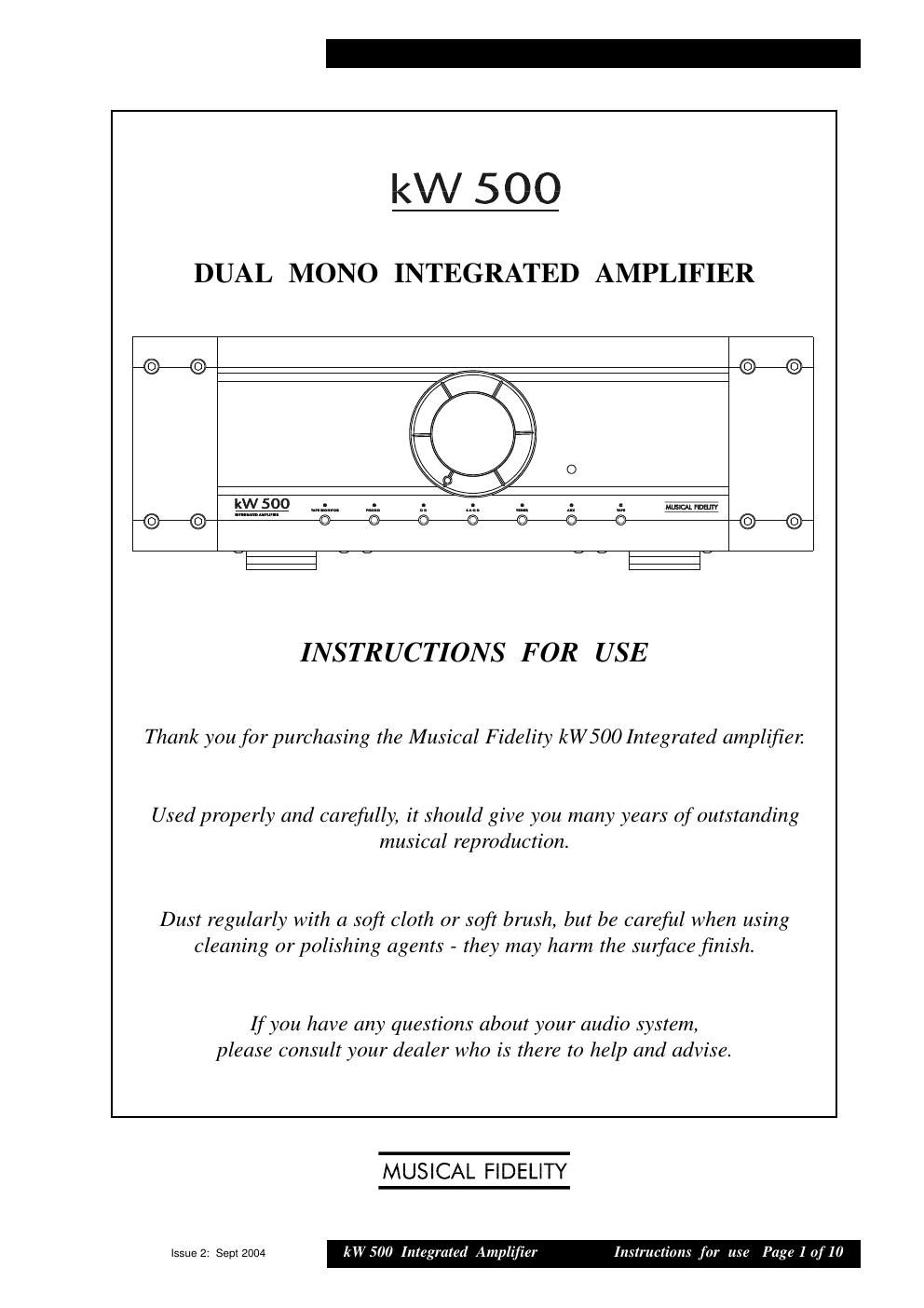musical fidelity kw 500 owners manual