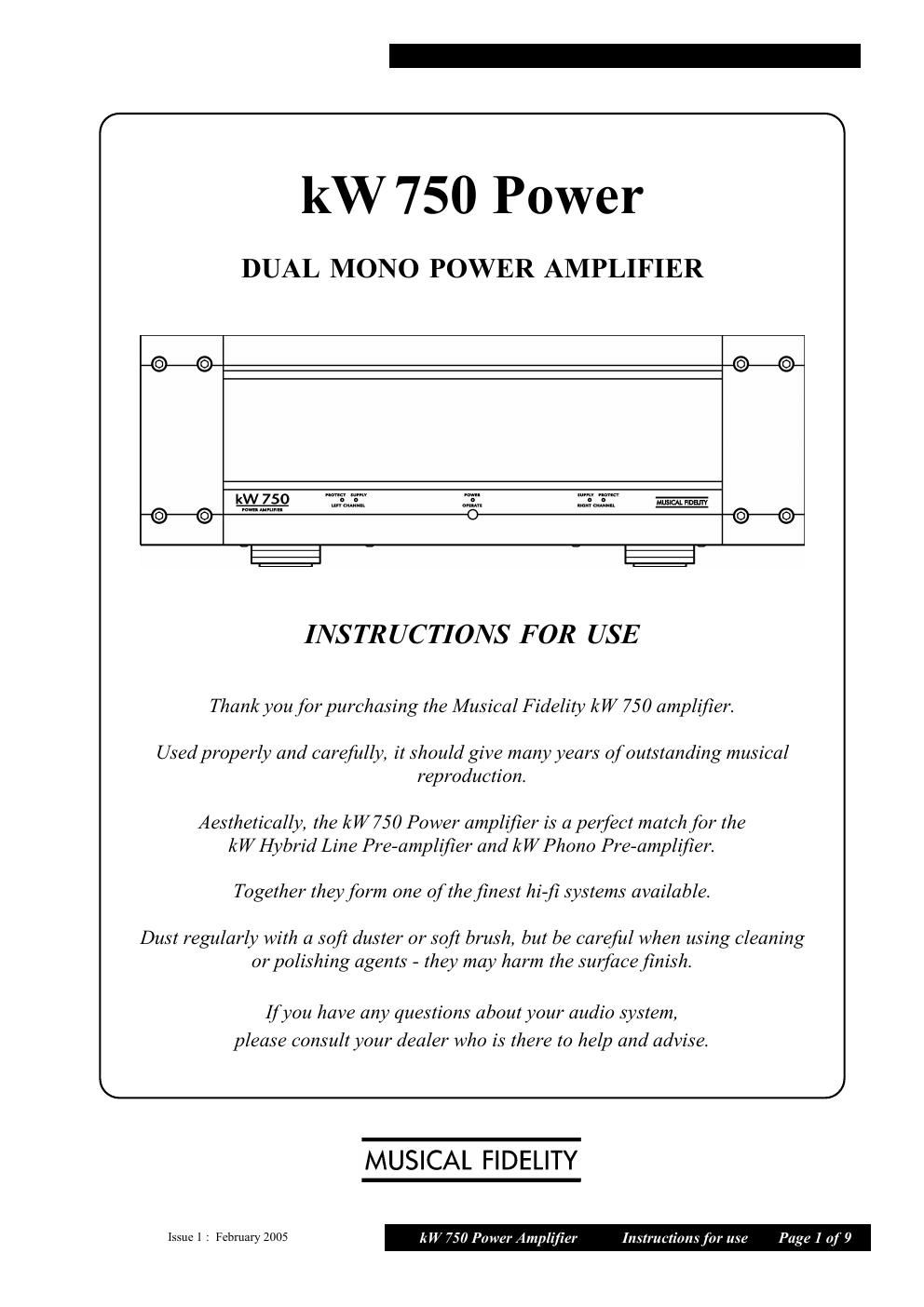 musical fidelity kw 750 owners manual
