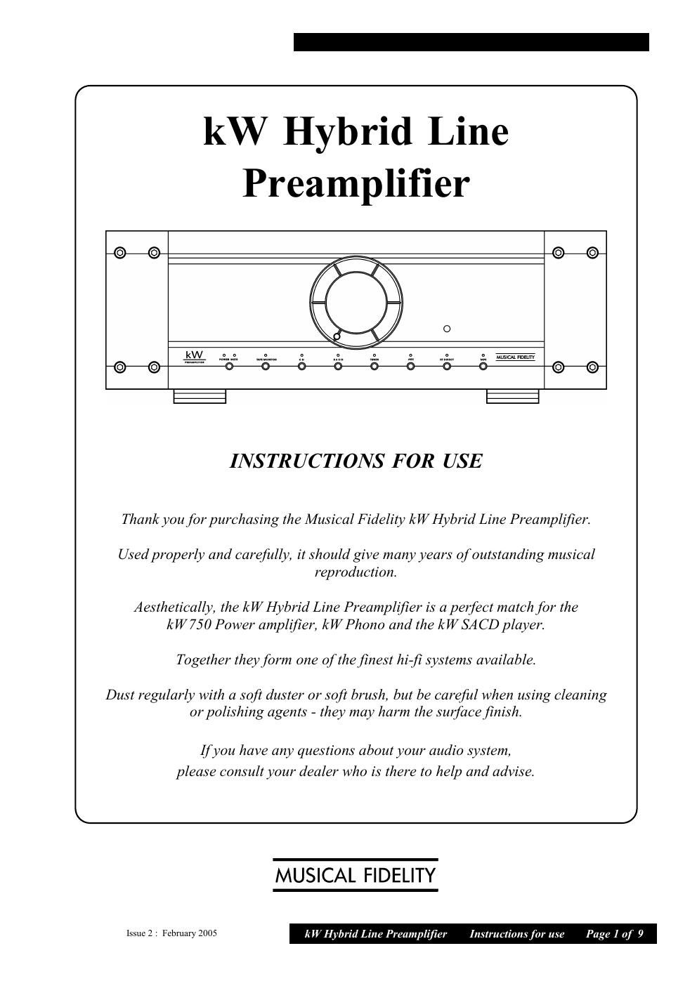 musical fidelity kw pre owners manual