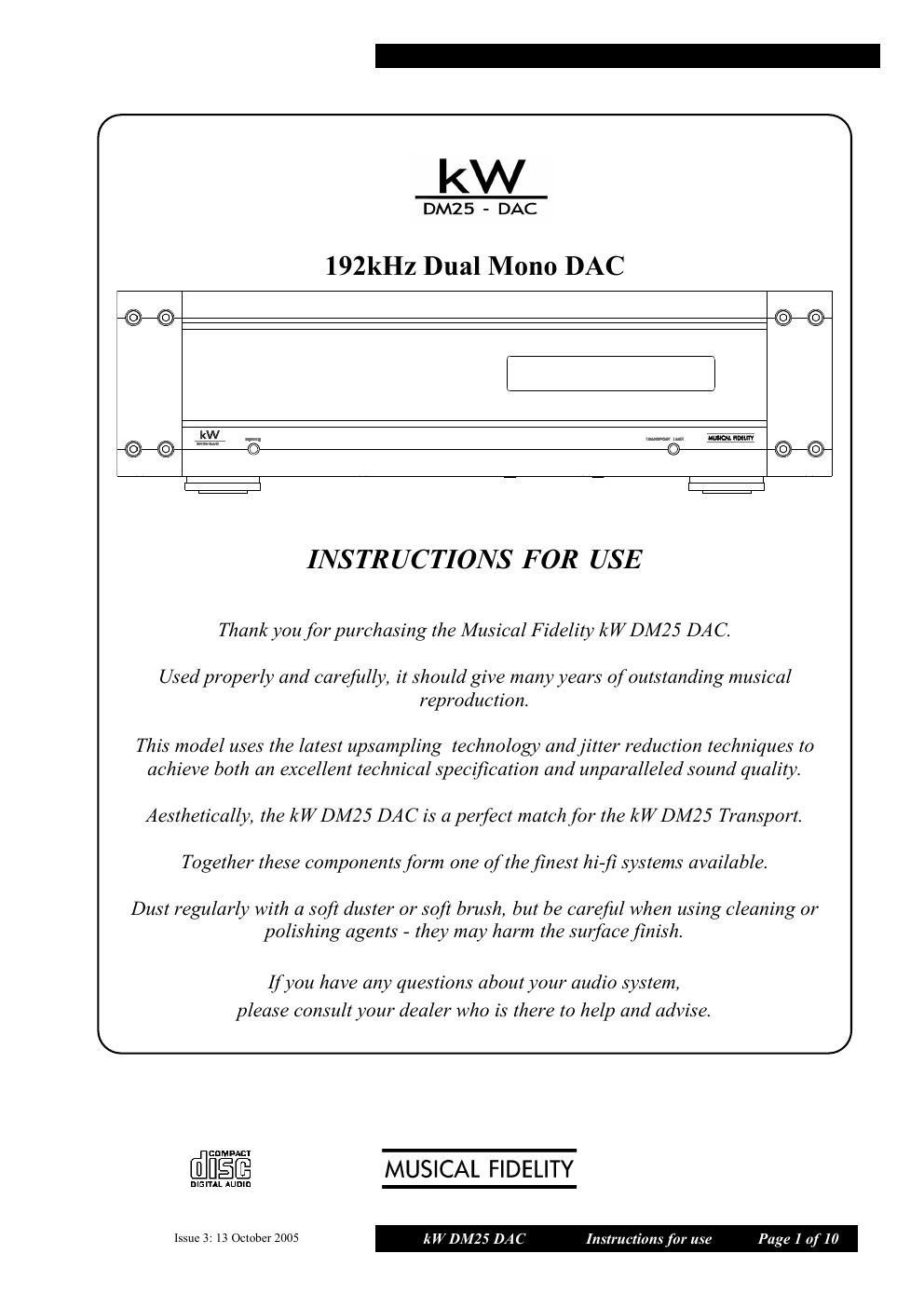 musical fidelity kwdm 25 dac owners manual