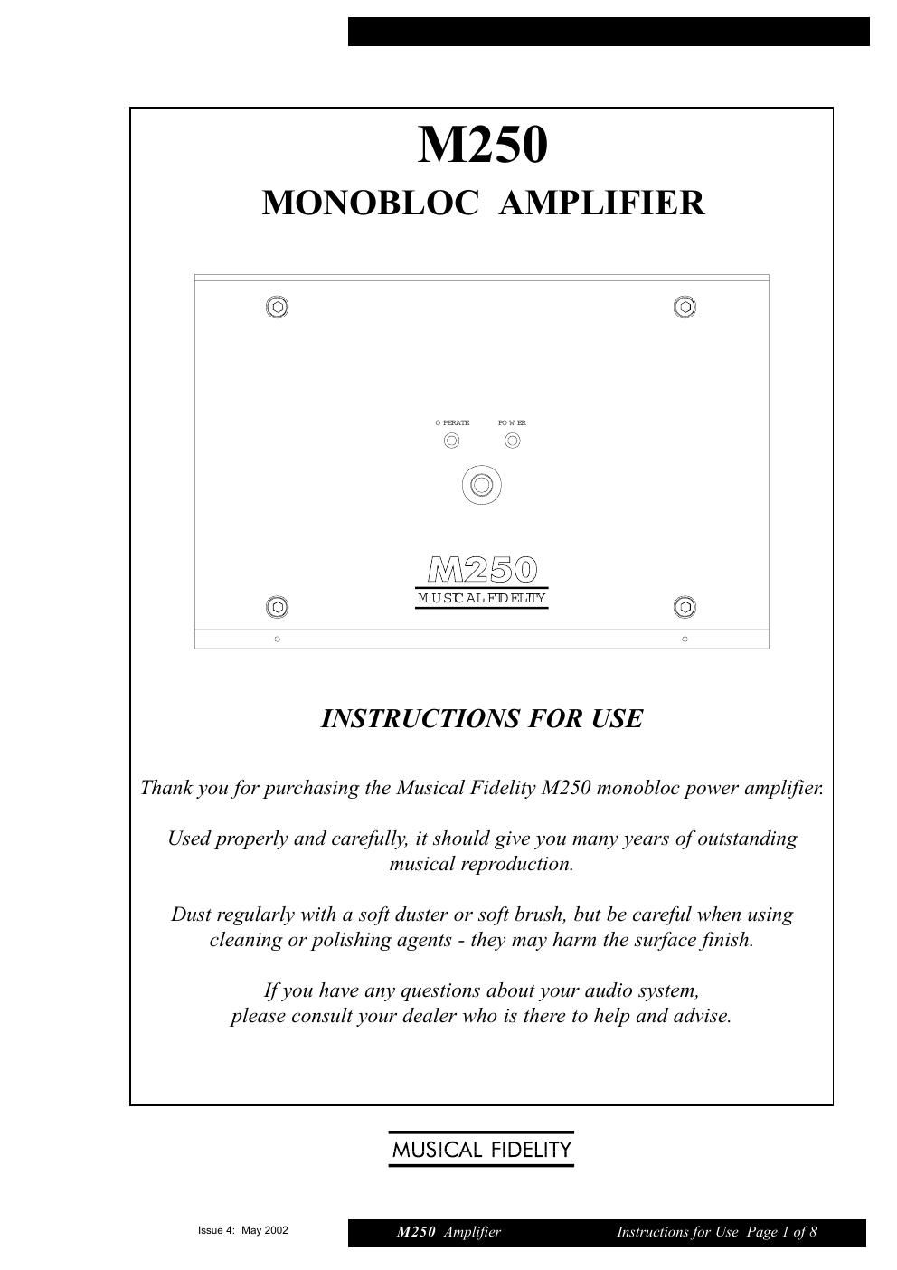 musical fidelity m 250 owners manual