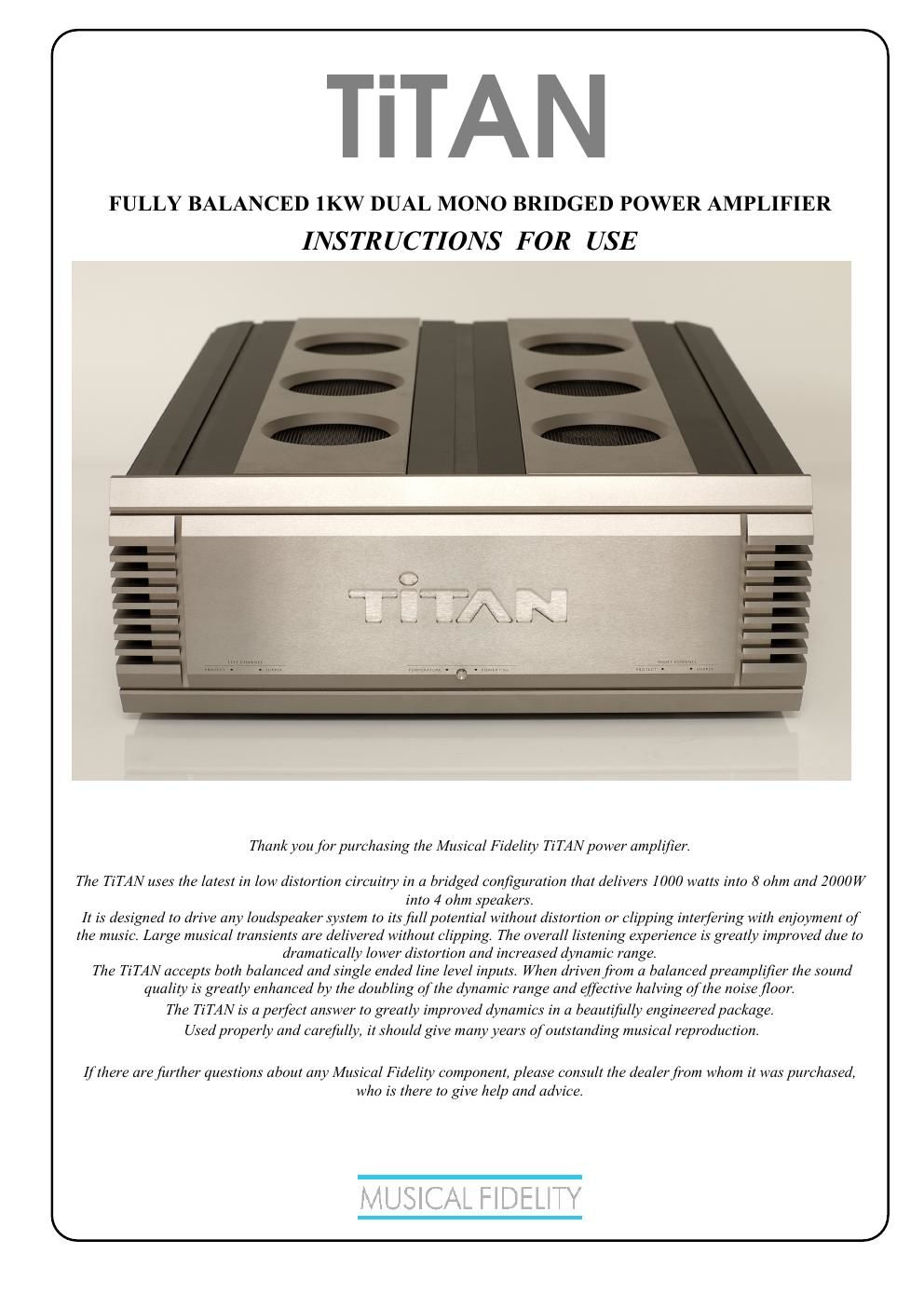 musical fidelity titan owners manual