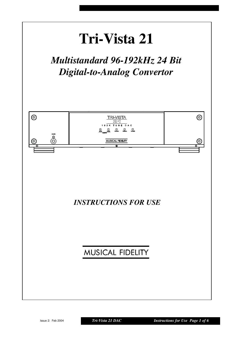 musical fidelity tri vista 21 owners manual