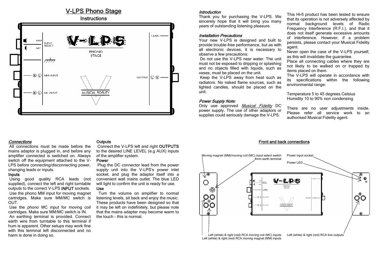 musical fidelity vlps owners manual