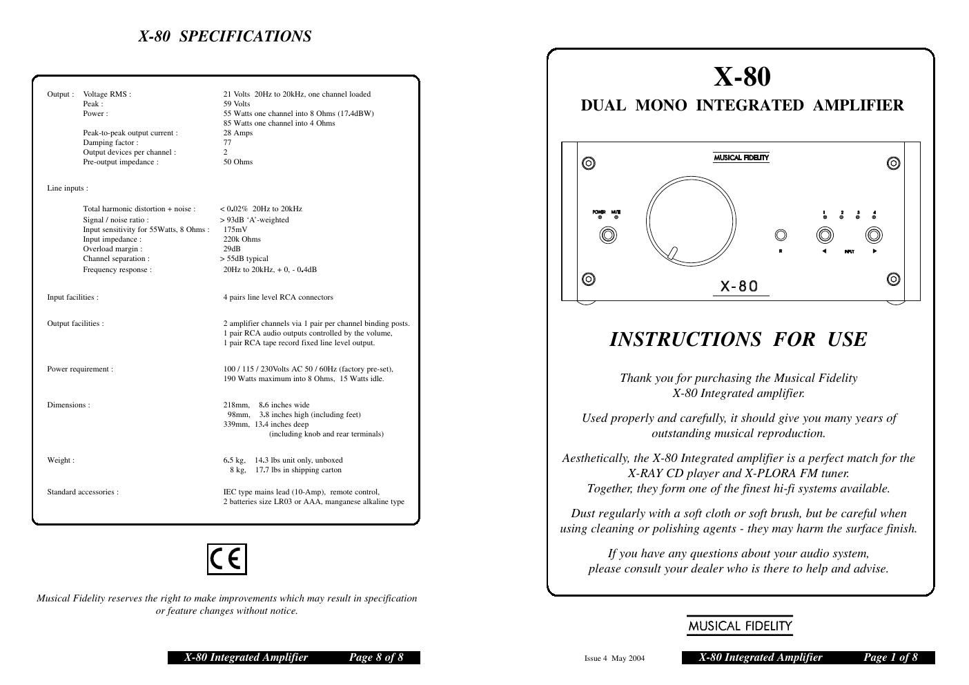 musical fidelity x 80 owners manual