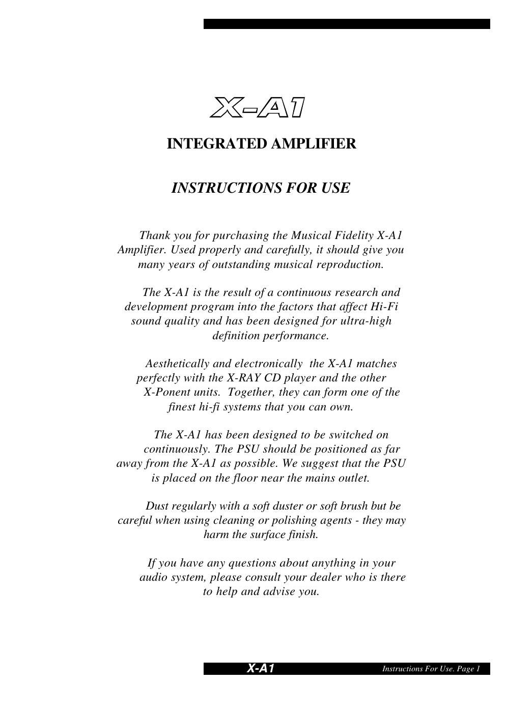 musical fidelity xa 1 owners manual