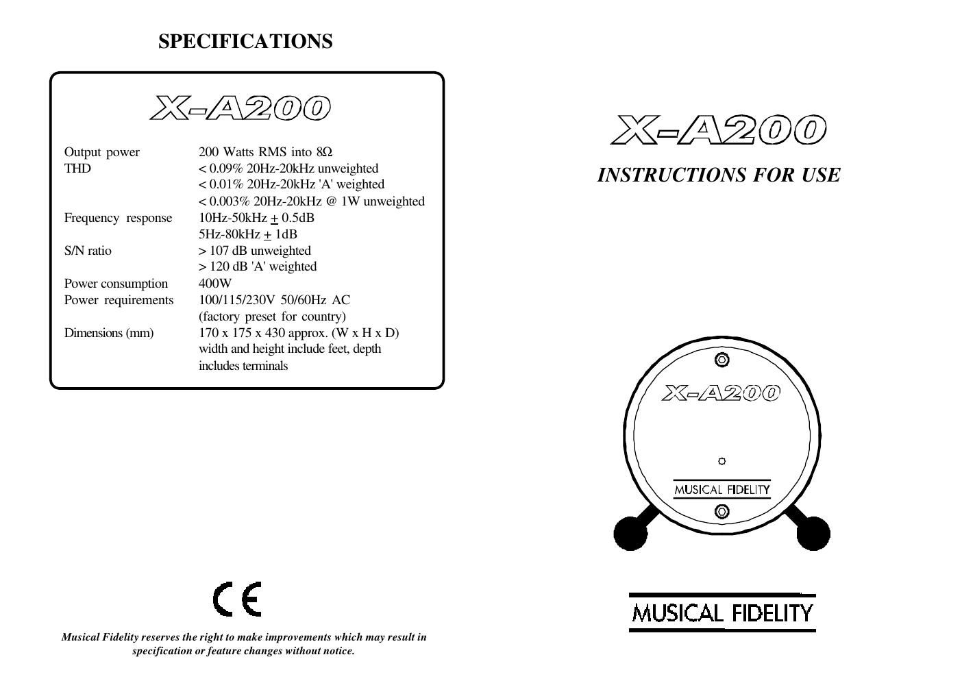 musical fidelity xa 200 owners manual