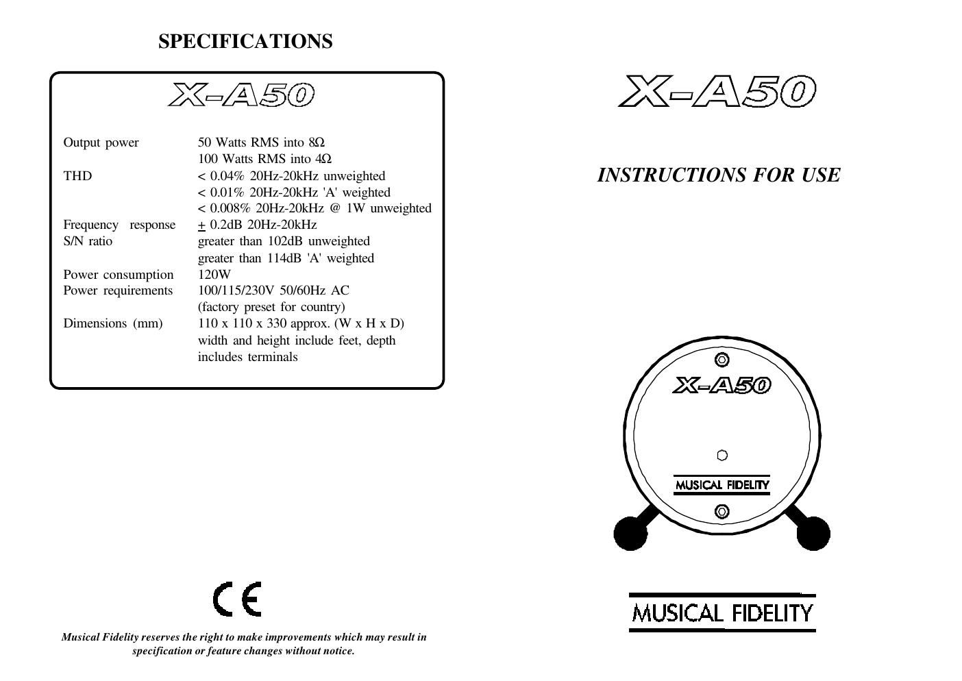 musical fidelity xa 50 owners manual