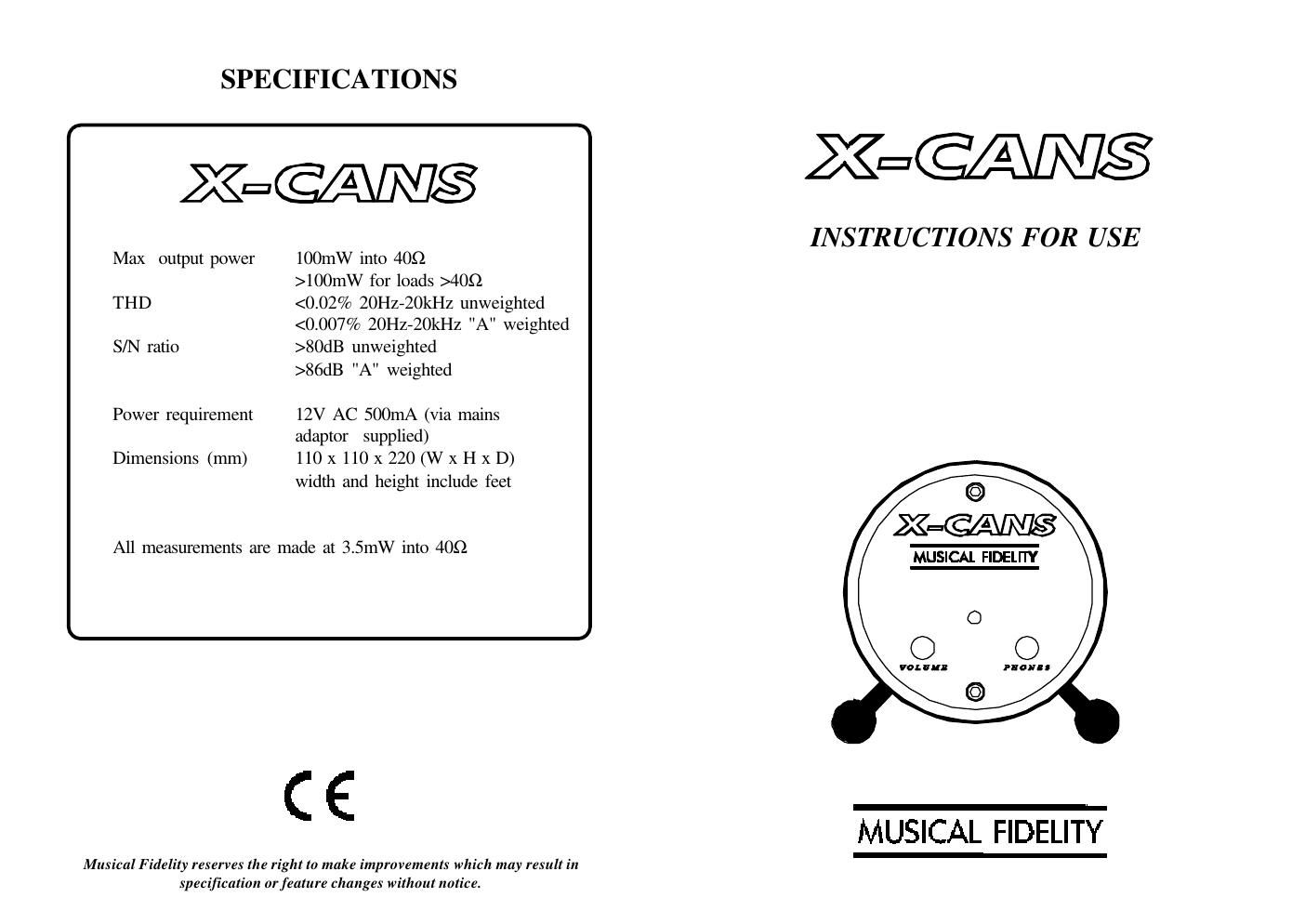 musical fidelity xcans owners manual