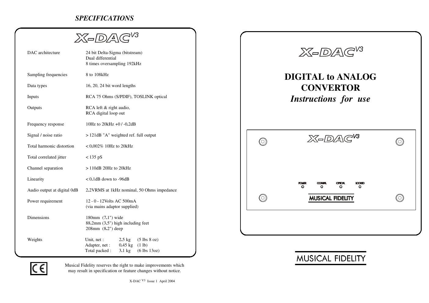 musical fidelity xdac mk3 owners manual