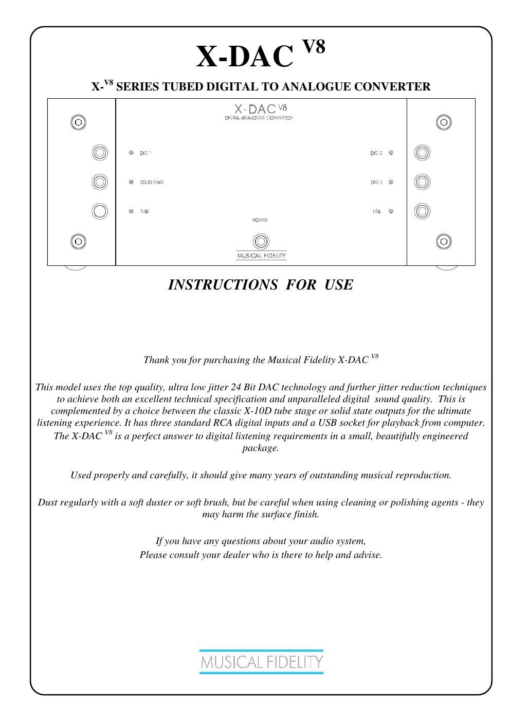 musical fidelity xdac mk8 owners manual