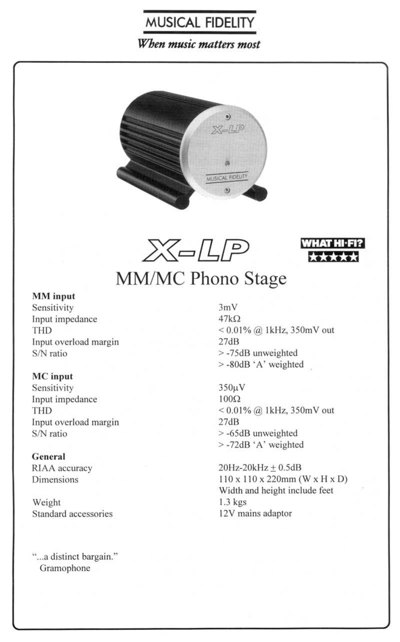 musical fidelity xlp brochure