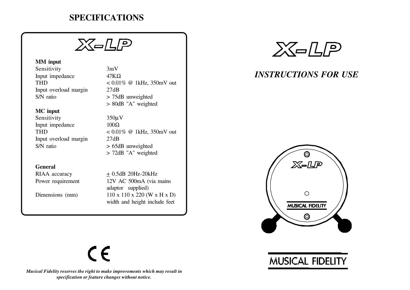 musical fidelity xlp owners manual
