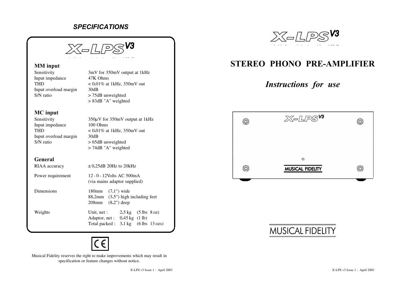 musical fidelity xlps mk3 owners manual