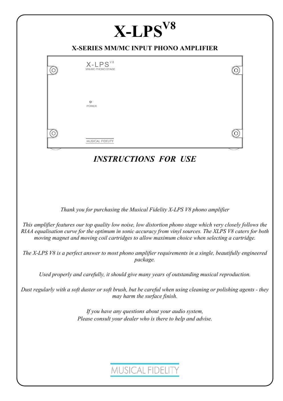 musical fidelity xlps mk8 owners manual