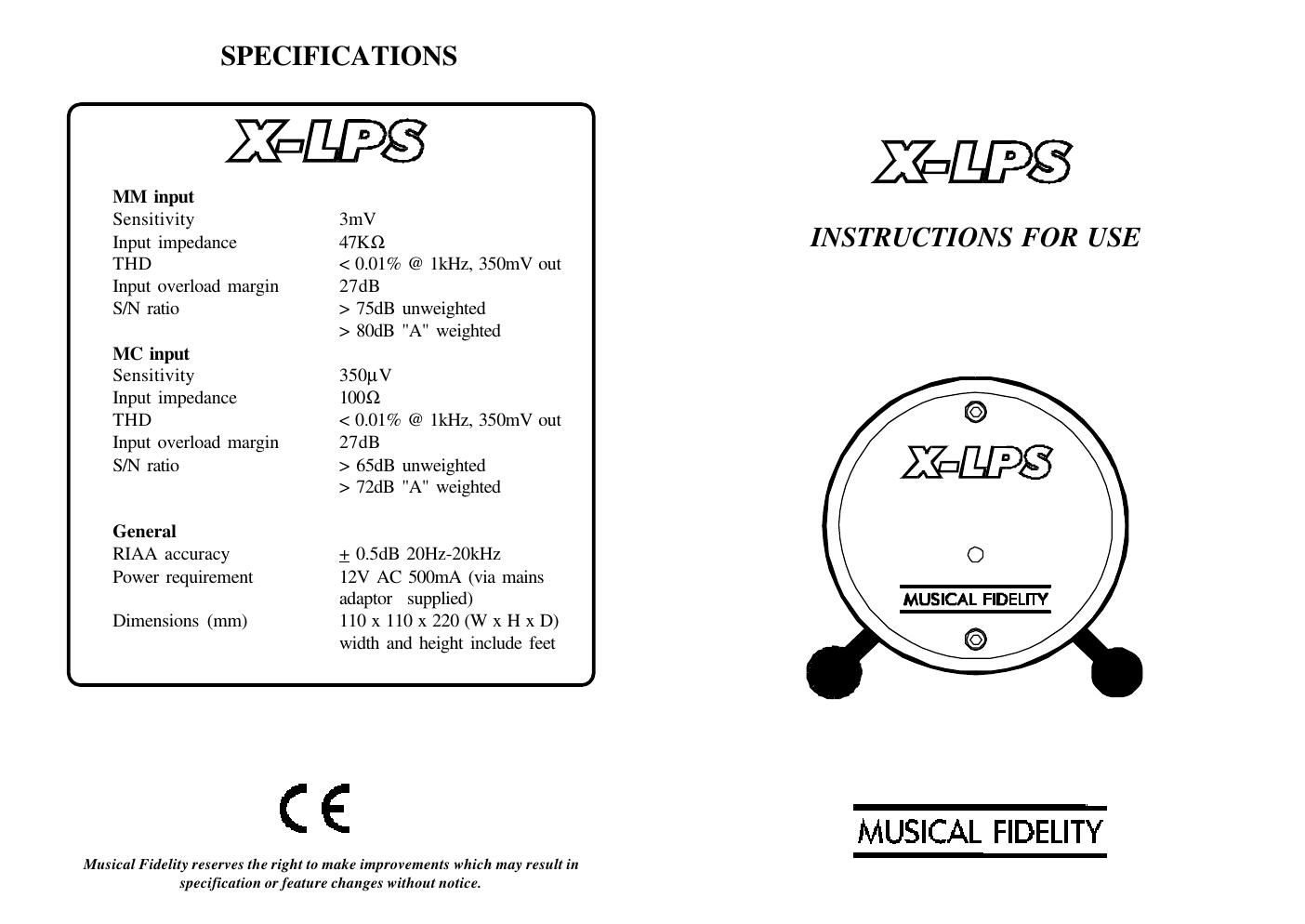 musical fidelity xlps owners manual