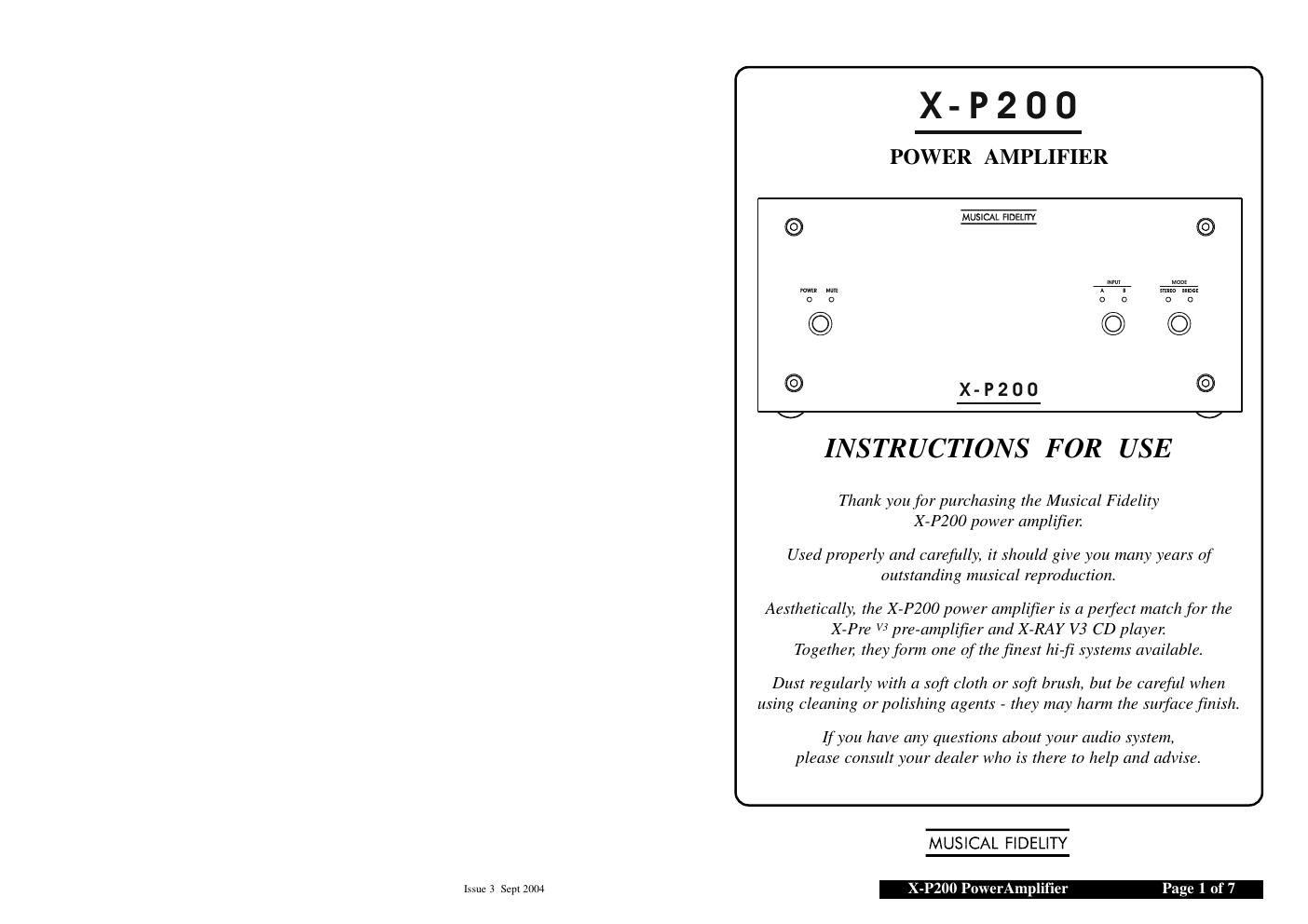 musical fidelity xp 200 owners manual