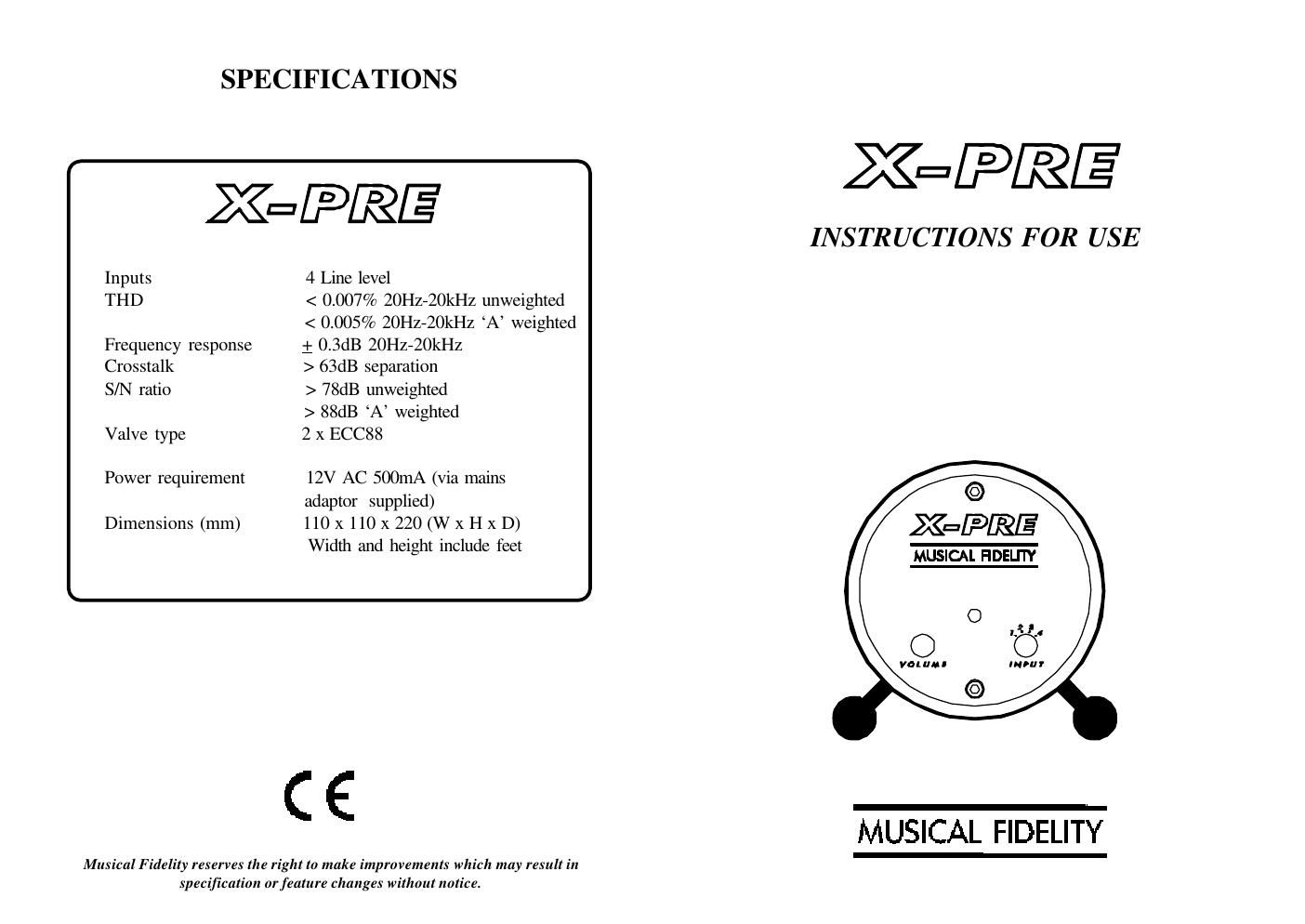 musical fidelity xpre owners manual