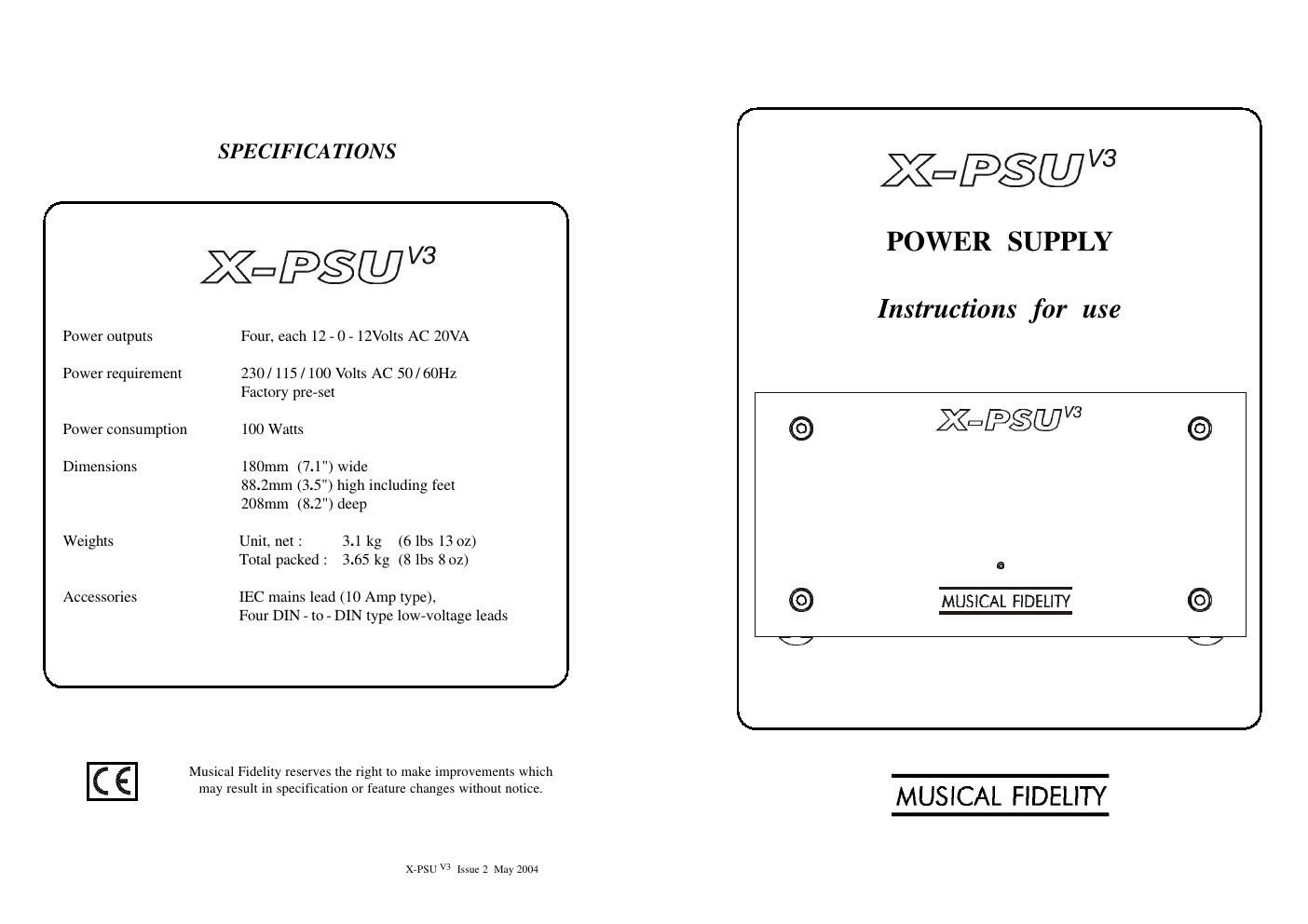 musical fidelity xpsu mk3 owners manual