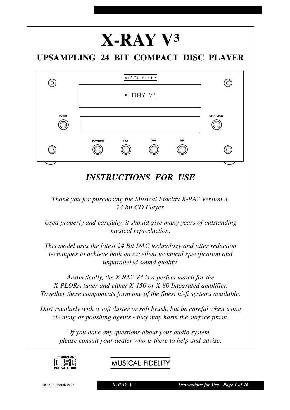 musical fidelity xray mk3 owners manual