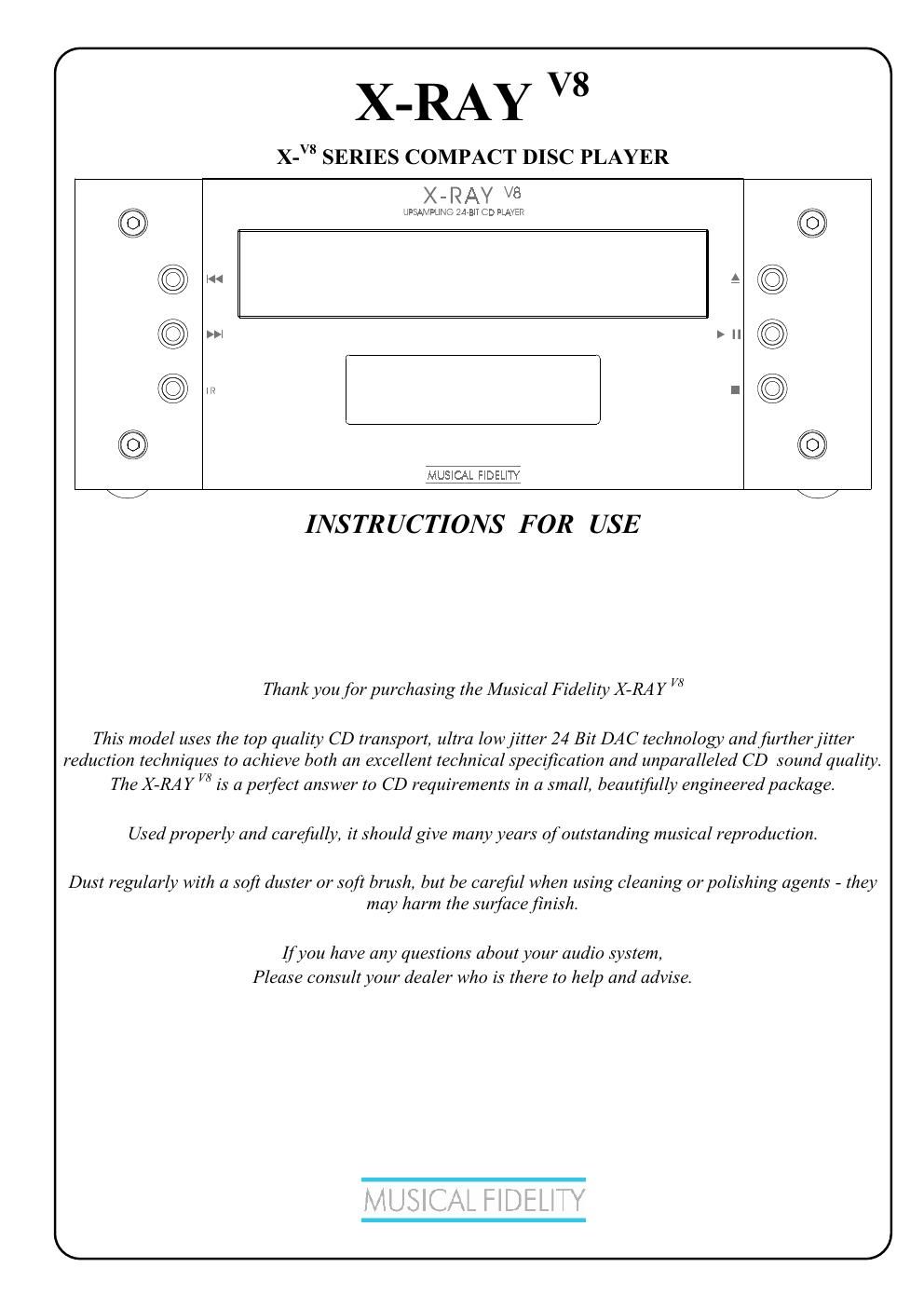 musical fidelity xray mk8 owners manual