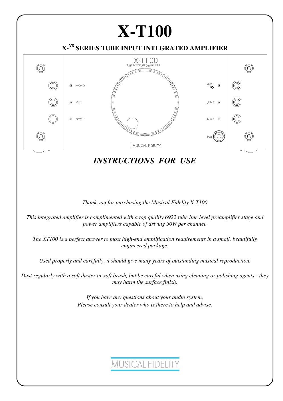 musical fidelity xt 100 owners manual