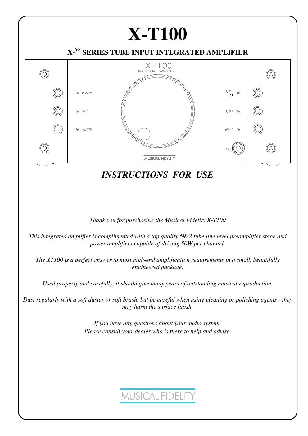 musical fidelity xt 100 owners manual