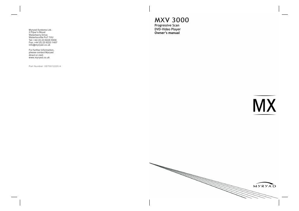 myryad mxv 3000 owners manual