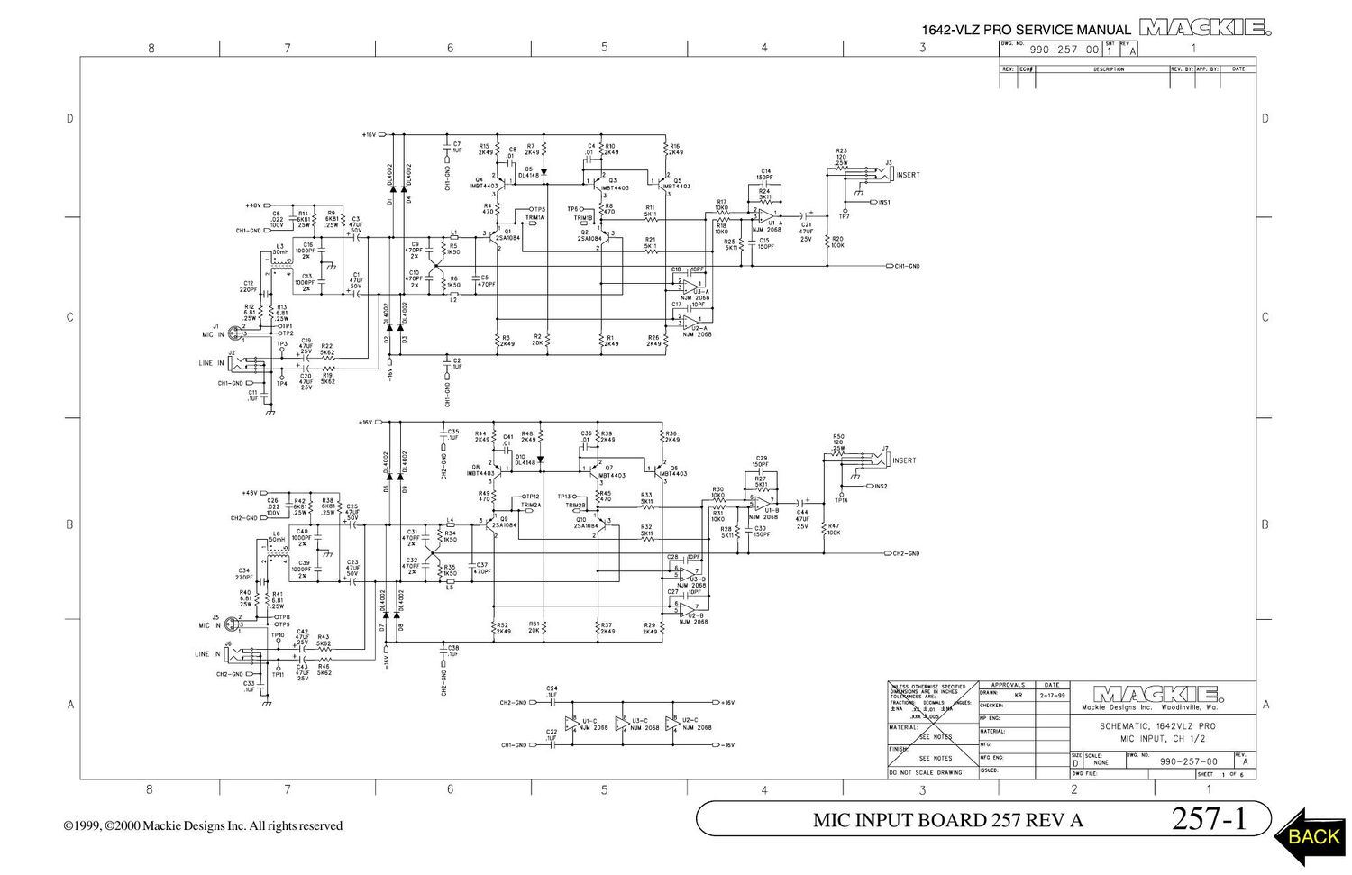 Mackie 1642 VLZ Pro Input Board Schematics